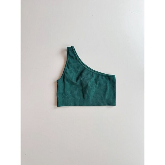 SET ACTIVE Mojito Dark Green Seamless Ribbed One Shoulder Sports Bra Top, Size S - Picture 6 of 10